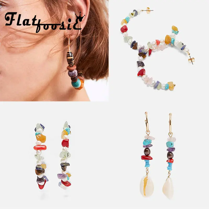 

Flatfoosie Za 2019 New Hot Shell Resin Dangle Earrings For Women Statement Trendy Charm Metal Pendant Earring Jewelry Wholesale