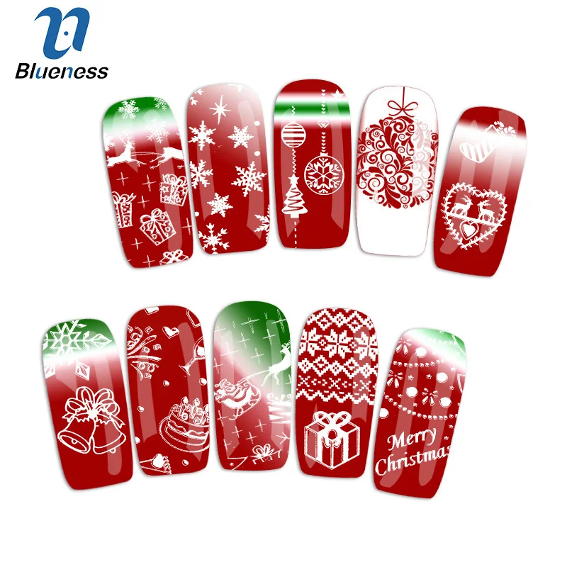 

Blueness Christmas Design Nail Stickers Fashion 4 Styles Nail Art 3D Charms Manicure Beauty Bronzing Decals Decorations Tools