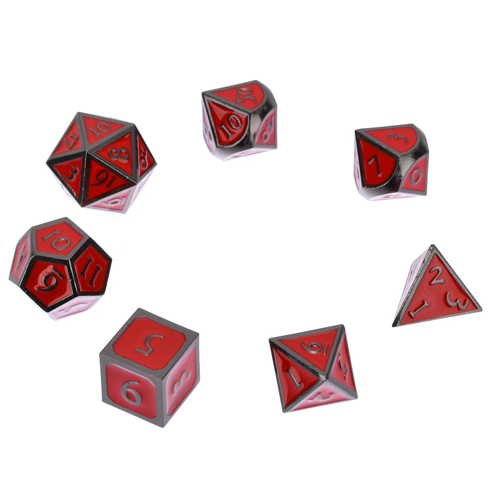 

High Quality 7Pcs/set Red Antique Metal Polyhedral Dice Multi Sides Polyhedral Drinking Dice For DND RPG MTG Role Playing Game