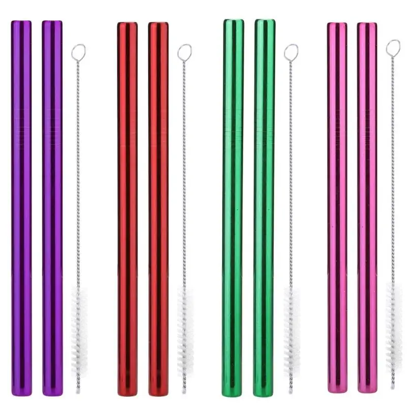 

3pcs/Set Stainless Steel Reusable Straight Drink Straws+Cleaning Brush Kit