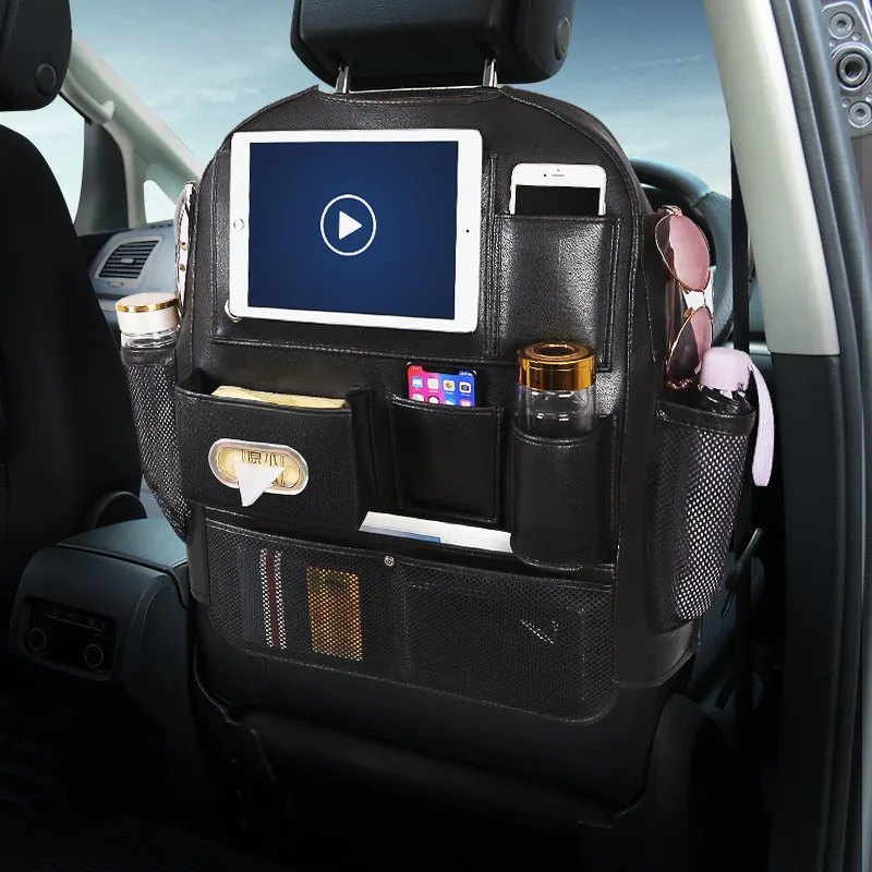 

Car Leather Seat Hanging Bag Car 4 USB With Charging Seat Back Storage Pu Leather Travel Multifunction Pocket Stowing Tidying