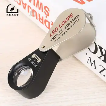 

30X Illuminated Magnifier Handheld LED Jeweler Loupe Triplet Magnifying Glass With Battery Screwdriver + Leather Case+ Gift Box