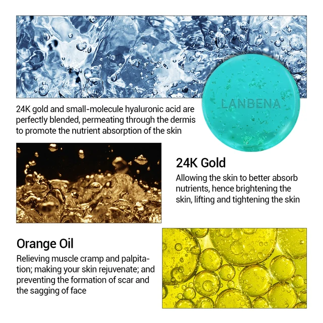 LANBENA Hyaluronic Acid+24k Gold Handmade Soap Seaweed+tea Tree Facial Deep Cleansing Moisturizing Whitening Face Care