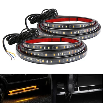 

2pcs 60" Car Side Kick Running Board LED Strips Sequential Flowing Turn Signal waterproof 12V Amber and White Universal