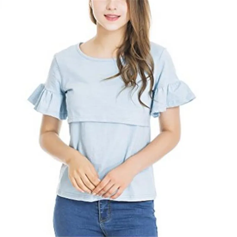 Nursing Top Women Summer Breastfeeding Flare Short Sleeve Loose Solid T Shirt for Feeding Maternity Pregnancy Clothes Plus Size