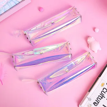 

Laser Glitter Pencil Case Cute Pink Transparent PVC Pencilcase Kawaii School Pencil Bag For Handbag Stationery Girls Gift
