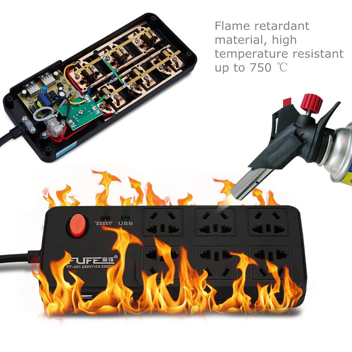 

250V Power Board 6 Way Plug Outlet Surge Protector Wall Tap 2 USB Charging Ports Power Strip Socket Home Socket Surge Protector