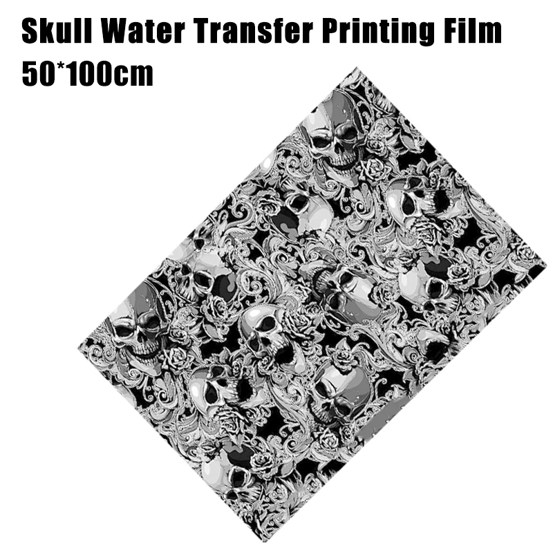 

50*100cm Skull Water Transfer Printing Dipping Laser Carvin Hydrographic Film for Car Motorcycle Decoration