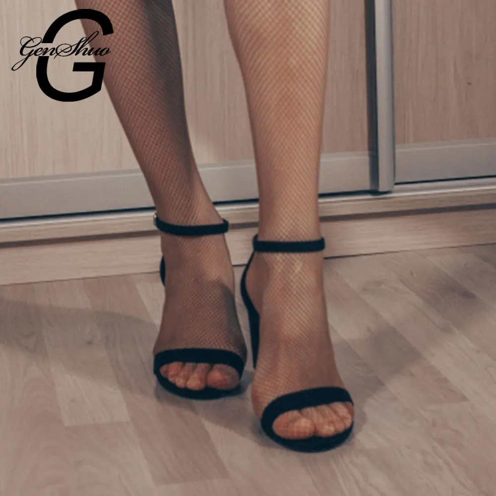 

GENSHUO Summer Sandals Open Toe Big Size 42 Heels Sandals Ankle Strap Women 2019 High Heels Women Chunky Dress Shoes Party Shoes