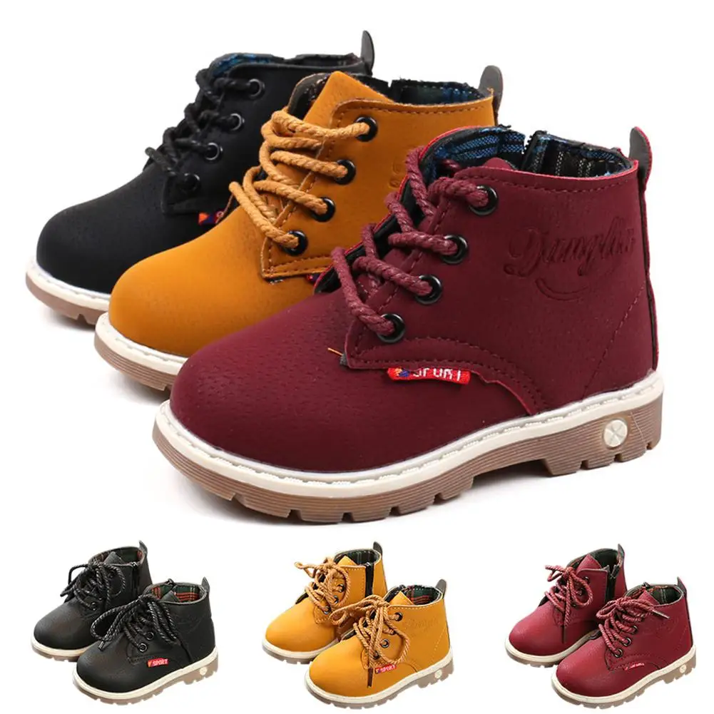 

Kidlove Children Unisex Fashion Martin Boots Low Tube Front Lace-up Boots Solid Color Shoes