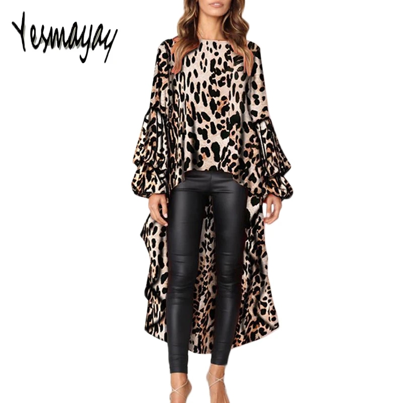 

Leopard Dress Plus Size Women Maxi Long Sleeve Spring Autumn Sexy Irregular O-neck Office Formal Women Dress Elegant Vestidos