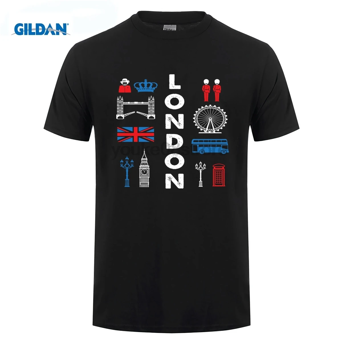 

GILDAN 100% cotton o-neck custom printed T shirt London England UK T shirt Big Ben Flag Bus Crown Phone Box