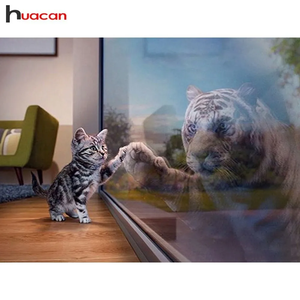

HUACAN 5D DIY Diamond Painting Tiger Diamond Mosaic Picture Of Rhinestones Diamond Embroidery Cross Stitch Cat Home Decor