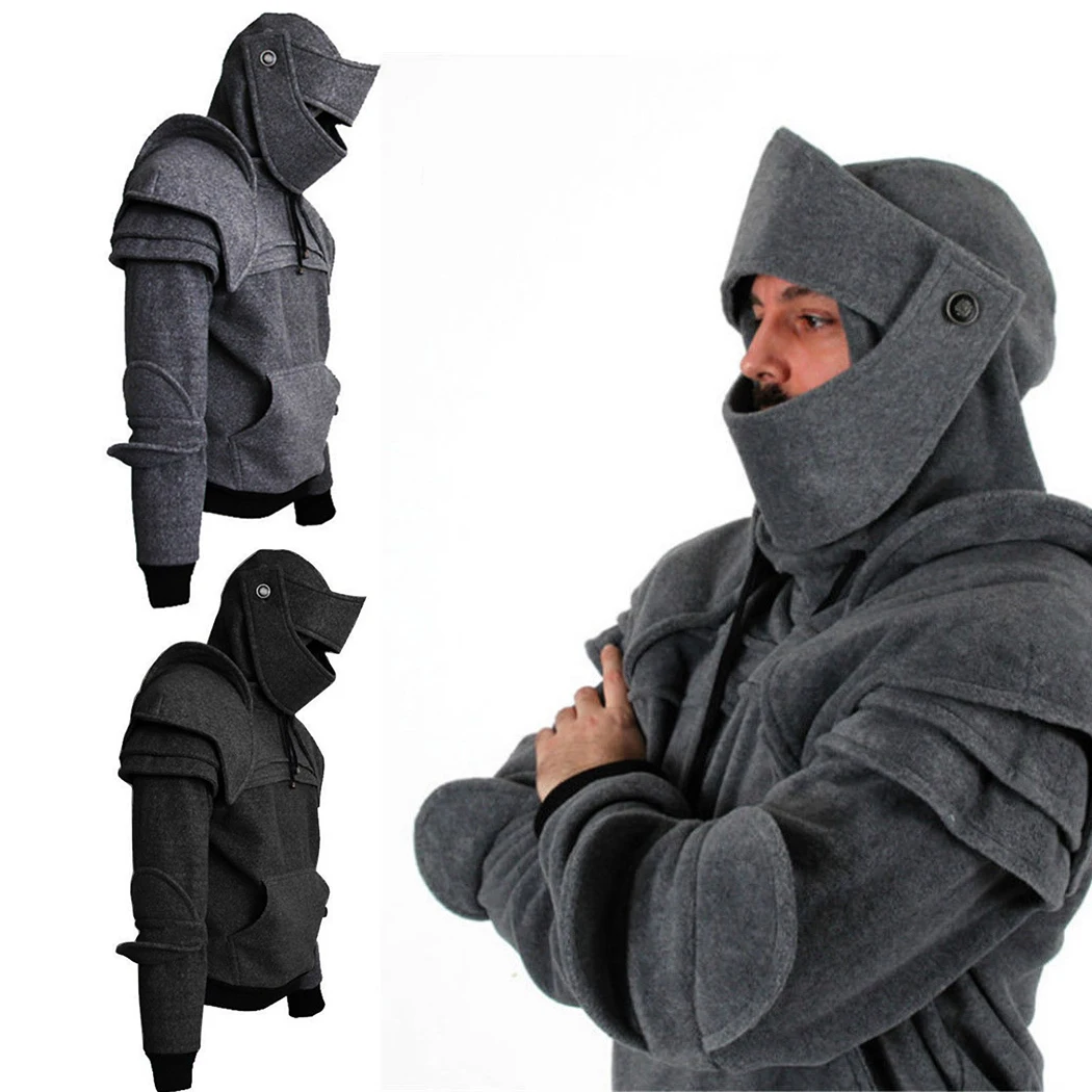 Винтажные средневековые рыцарские мужские толстовки с капюшоном воин солдат толстовка с капюшоном мужская маска Броня пуловер косплей костюм размера плюс Топы