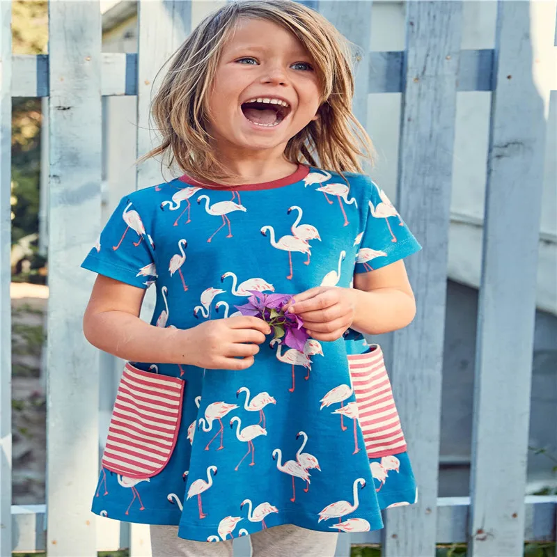 

Jumping meters Baby Girls Dresses Flamingo printed Princess kids girls tunic dresses summer cotton fashion 2019 Toddler clothing