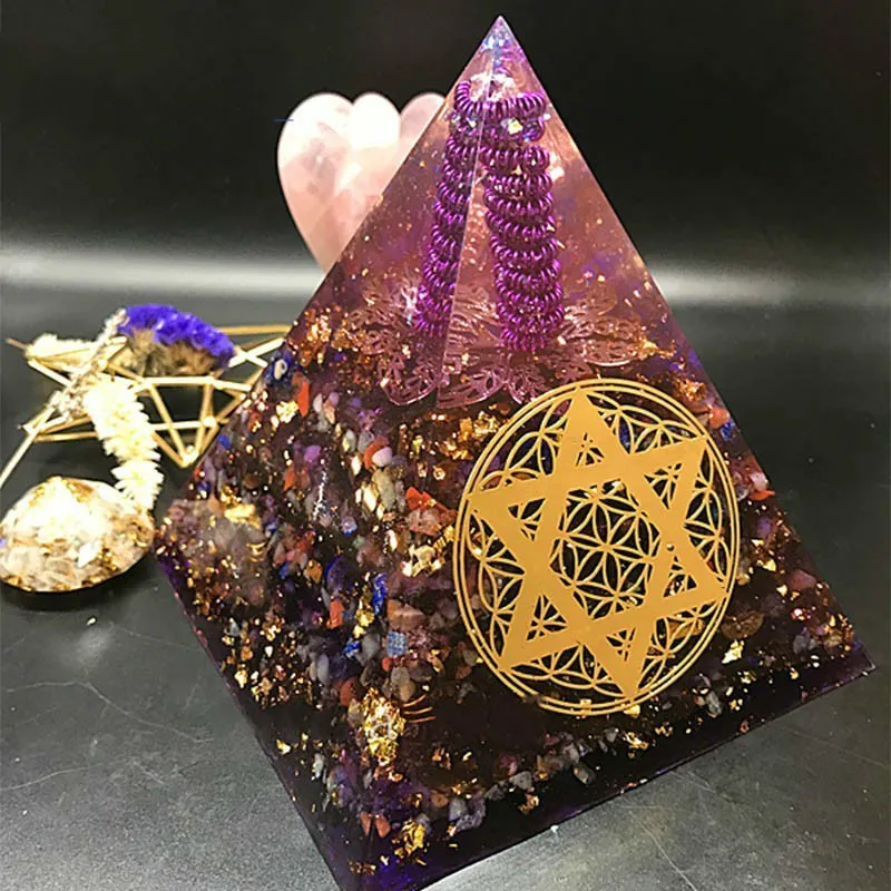 

Orgonite Pyramid Orion Energy Tower Love Fortune Energy Converter Reduces Negative Energy Aura Crystal Bring Lucky Stone Gift