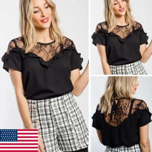 

2019 Fashion Boho Women Casual Summer Short Sleeve Lace T-Shirt Tops Shirts