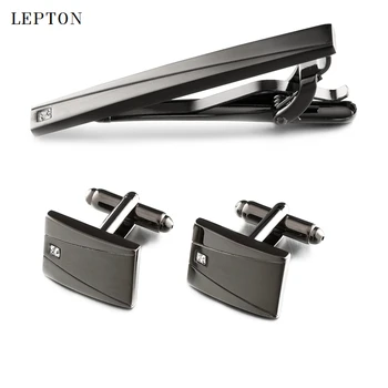 

Lepton Classic Business Square Black Brush Mens Cufflinks Tie Clips Set High Quality Necktie Pin Tie Bars Clip Clasp Drop Ship