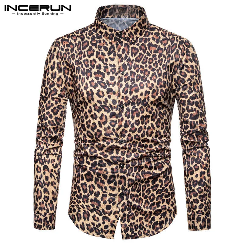 

INCERUN Streetwear Men Shirt Leopard Print Slim Fit Long Sleeve Casual Social Shirt Tops Nightclub Party Men Shirt Camisa 2020