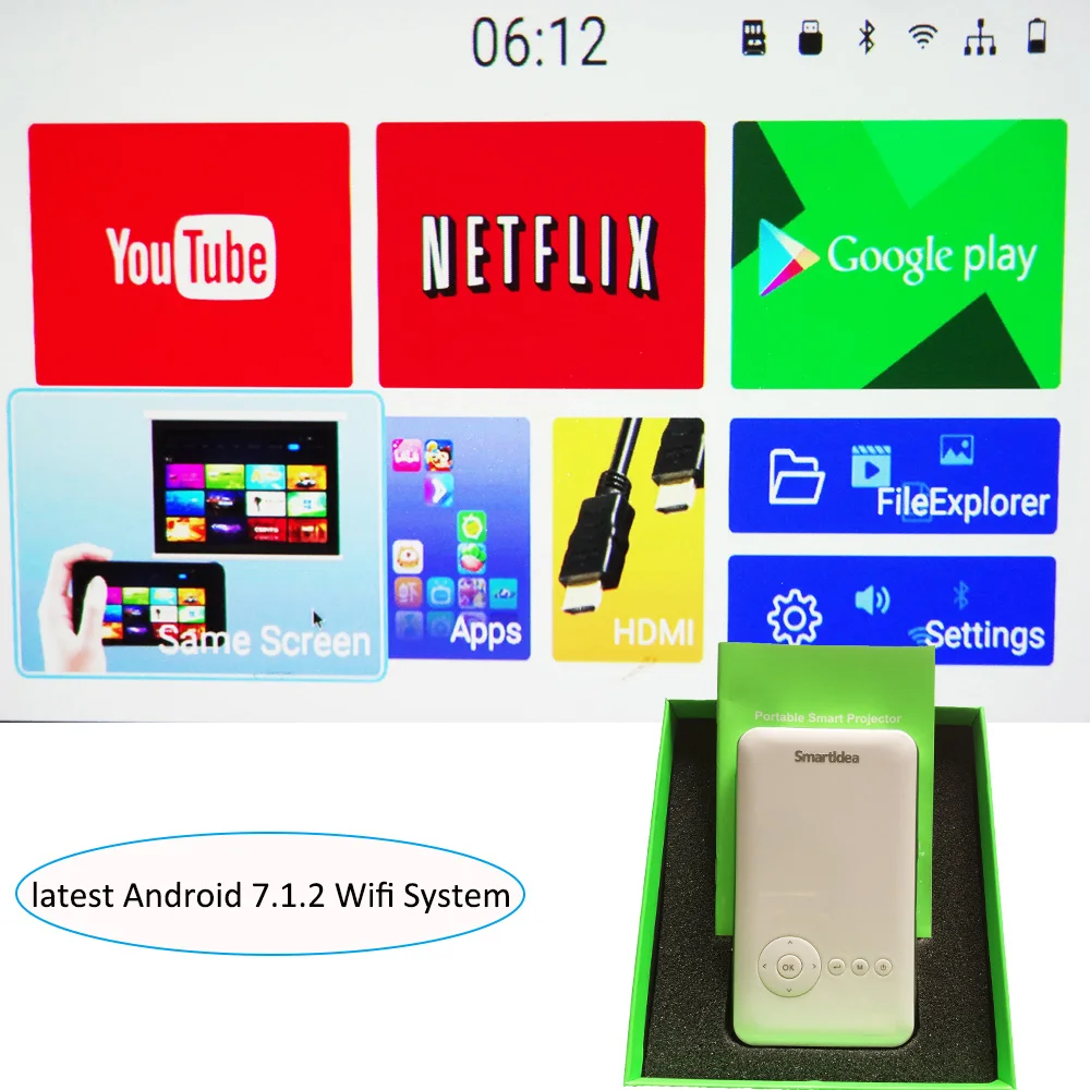 Светодиодный мини проектор SmartIdea Android 7.1.2 5000 мАч Wi Fi Bluetooth DLP 1080P Поддержка AirPlay Miracast