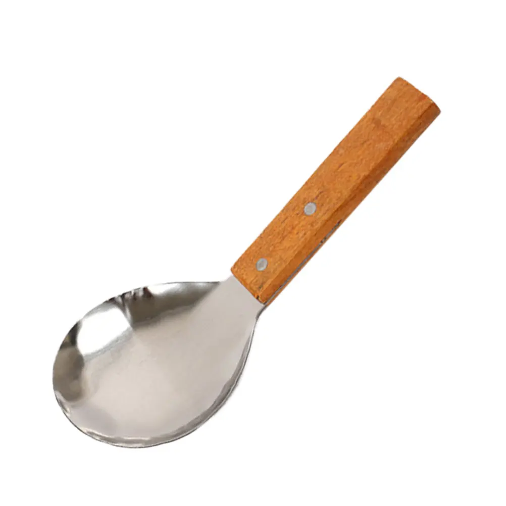 

Kitchen Stainless Steel Rice Spoon Soup Scoop Food Serving Spoons with Wooden Handle Utensil Tableware for Home Household