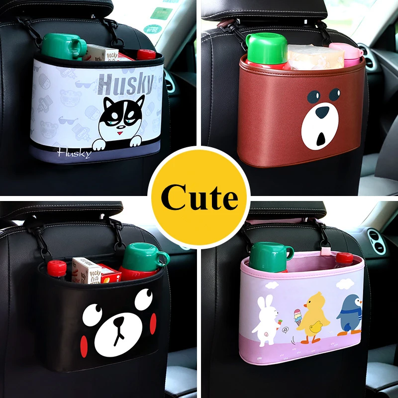 

Cartoon Car Seat Back Storage Bag PU Cute Animal Organizer Auto Seat Back Hanging Trash Bag Outdoor Travelling Camping Baby Bag