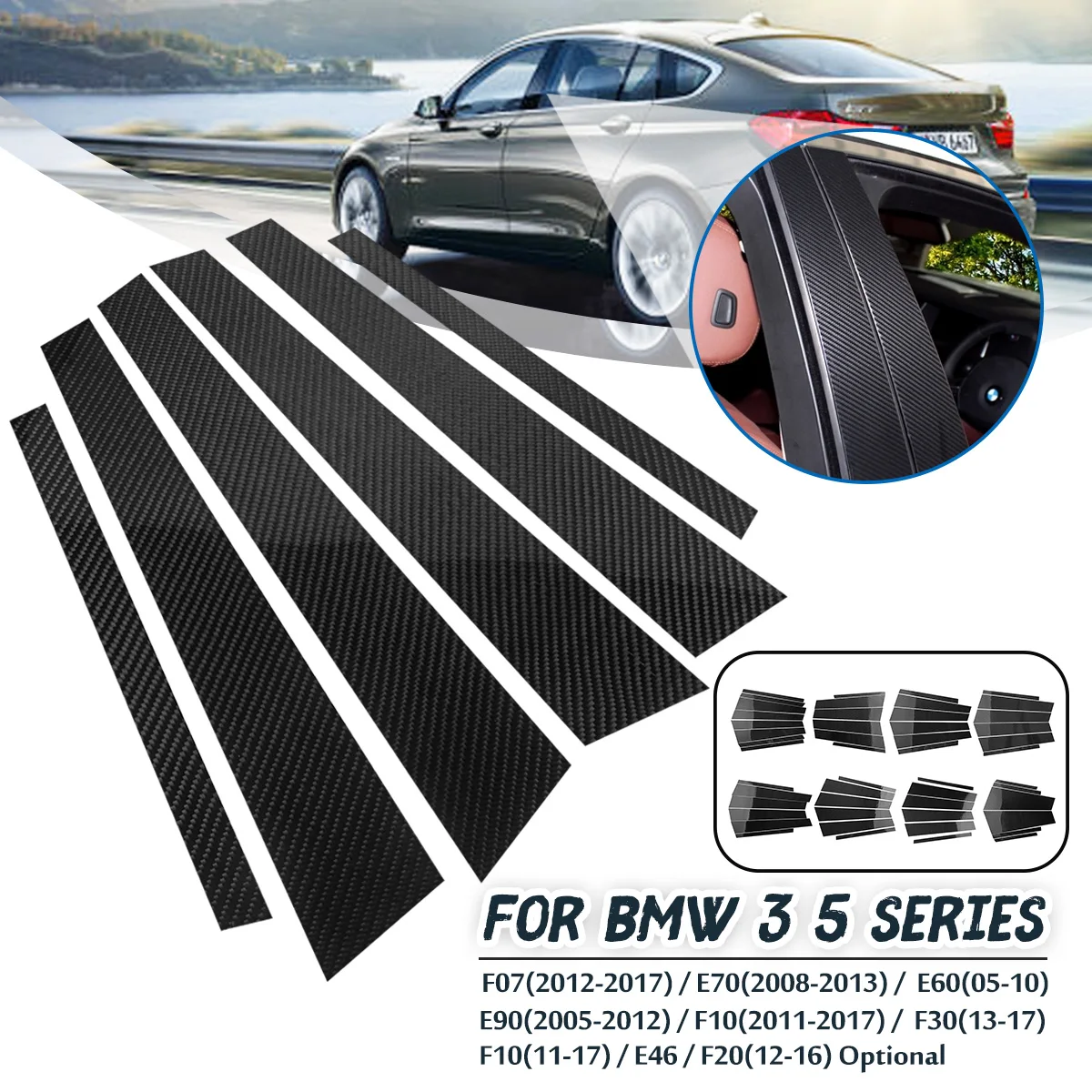 

Car Window B-pillars Molding Trim Carbon Fiber Stickers for BMW 3 5 Series F07 E70 E90 F10 E60 F30 F10 E46 F20 Car Styling