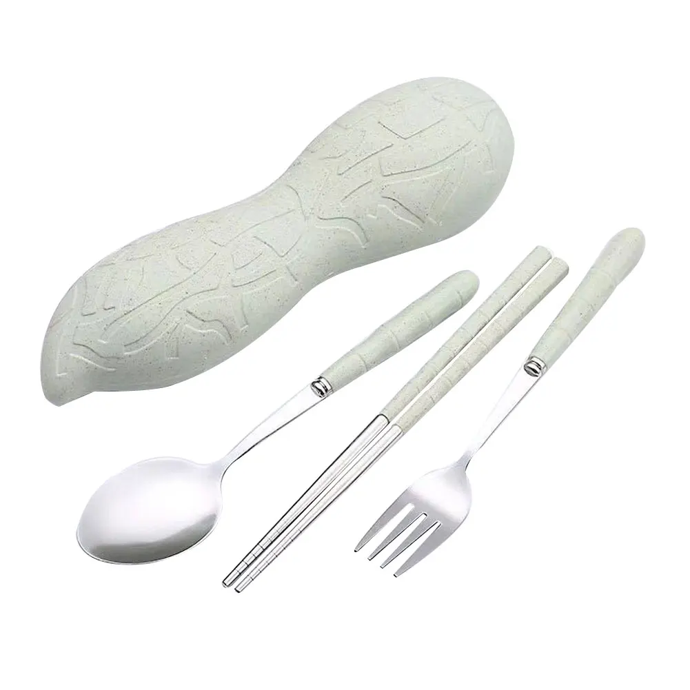 3 unids/set Portable Acero inoxidable tenedor cuchara palillos Camping cubertería accesorio