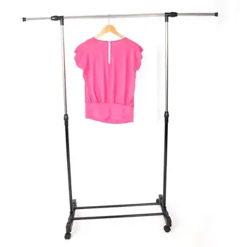 

Single-bar Vertical & Horizontal Stretching Stand Clothes Rack With Shoe Shelf YJ-02 Black & Silver US Warehouse Fast Delivery