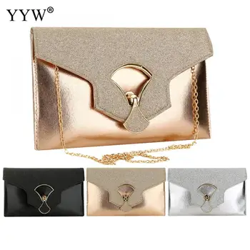 

2019 Fashion Ladies Evening Handbag Purse Champagne Women Shoulder Bag Chain Evening Bags and Clutches for Wedding Banquet Prom
