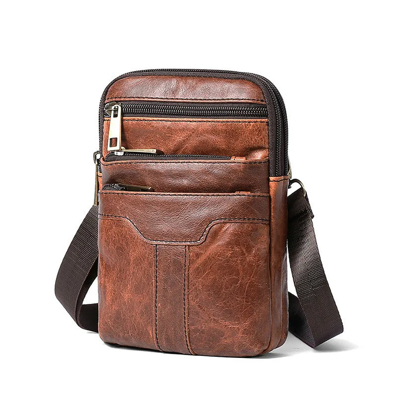 

New Retro Genuine Leather Men Bag Mini Messenger Waist Bags Crossbody Package Fanny Pack Men Shoulder Phone Pocket Sac Heuptas