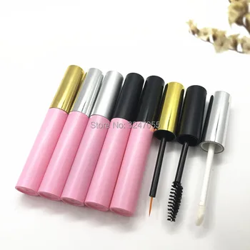 

3.5ML Pink Plastic Empty Cosmetic Mascara Tube, 4ML Hollow Eyeliner Container with Gold/Silver Lid, Makeup Lip Gloss Bottle