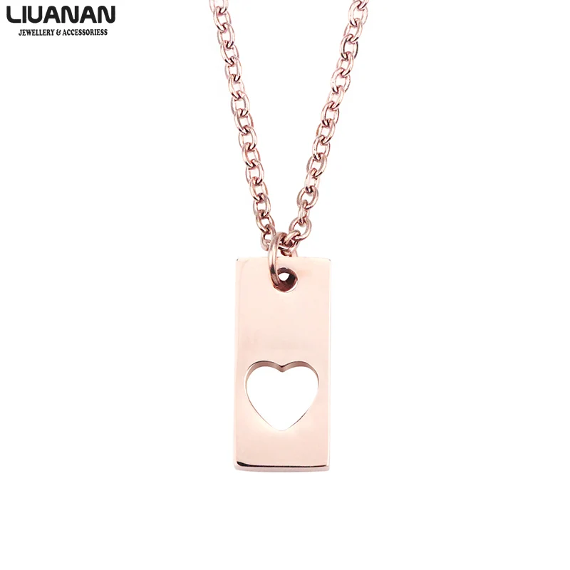 

Rose Gold Heart Necklace Bar Pendant Necklace with Cut-out/Hollow Heart Stainless Steel Chic Jewelry