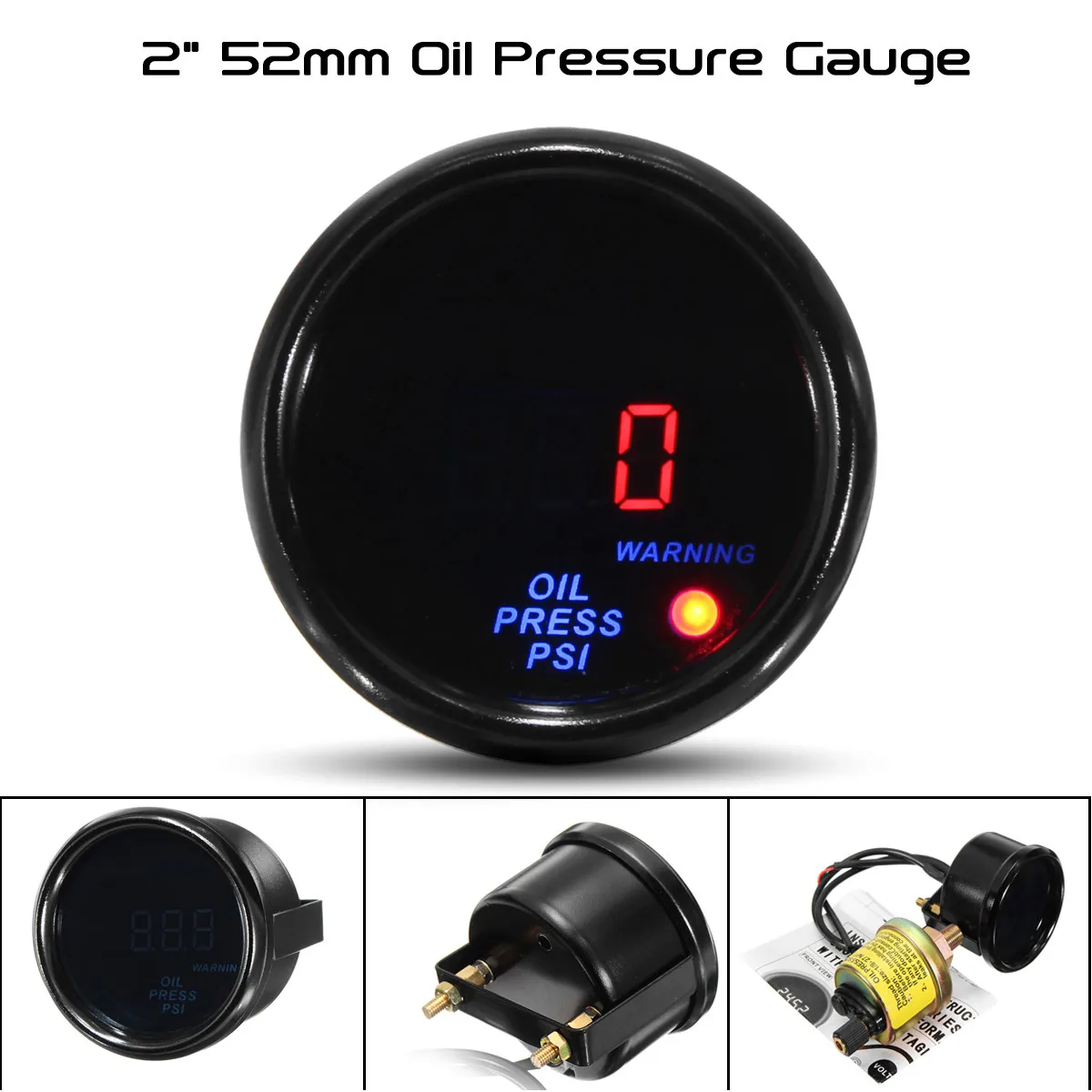 

2inch 52mm 0-140 PSI Oil Pressure Gauge Digital LED Display Black Face Car Meter with Sensor