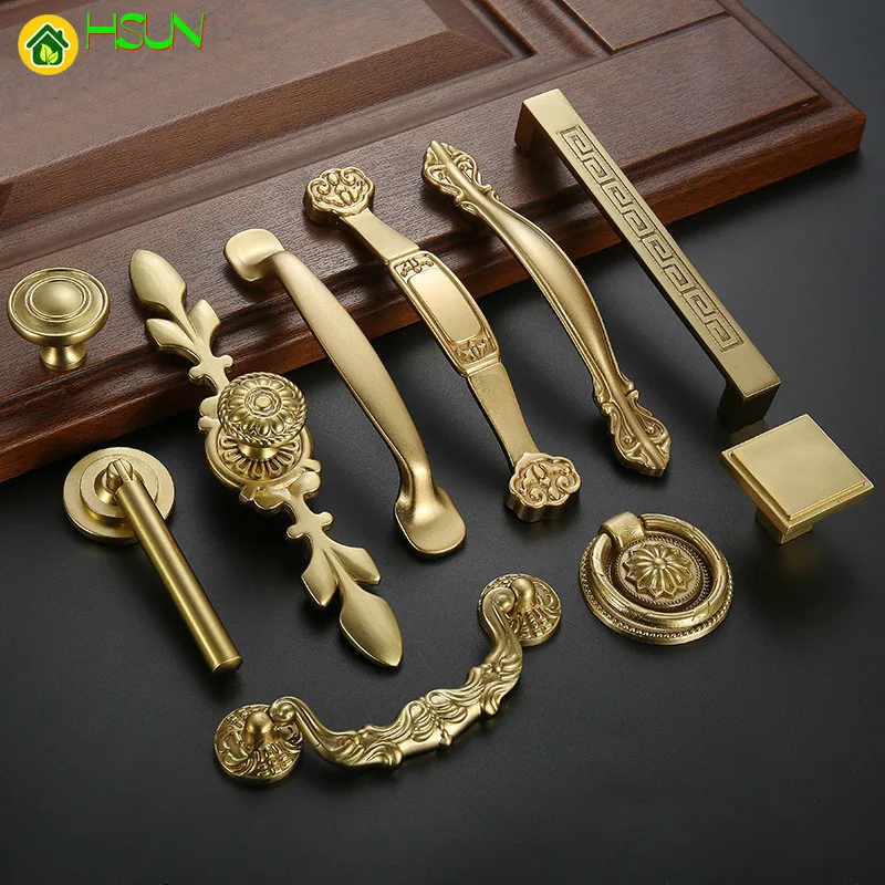 

1 pc High quality Chinese Antique Brass gold Handle European Style Simple Wardrobe Cabinet Drawer Pull Knobs