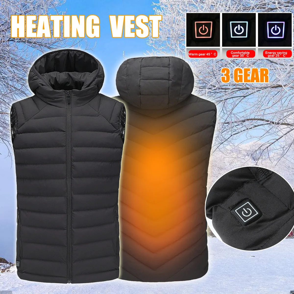 Safurance Mens Winter Safety Vest Heated Vest USB Hooded Work Jacket ...