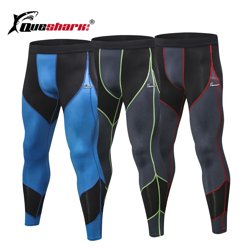 

QUESHARk Quick Dry Men's Compression Running Tights Gym Workout Legwarmers Training Pants Fitness Leggings Splicing Pattern