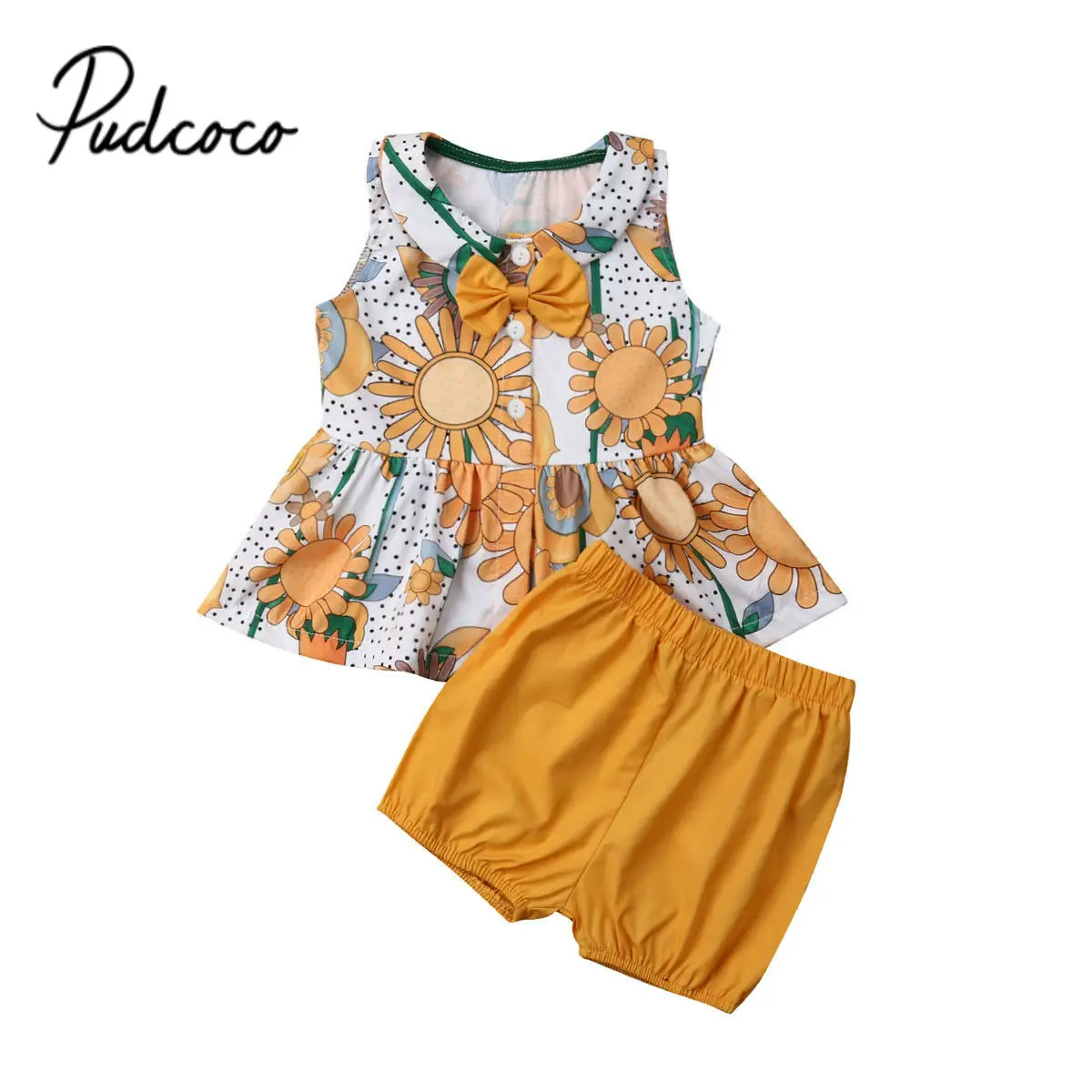 

pudcoco 2019 Toddler Kids Baby Girl tank ruffles top match Solid shorts Summer Sleeveless 2PCS infant girl Clothes 6M-3T