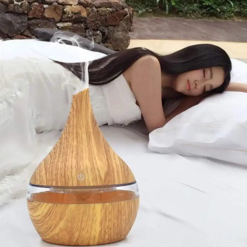 

300ml Wood Grain Mini Air Humidifier 7 Color Night Light Touch Sensitive Aroma Essential Oil Diffuser Aromatherapy Air Purifier