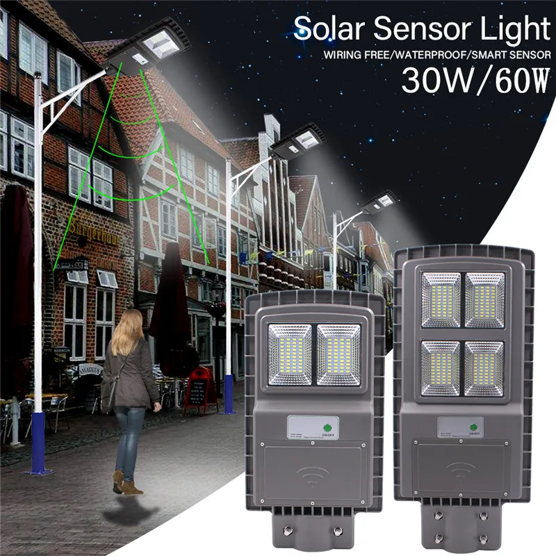 

Solar Street Lights Dusk to Dawn 30/60W Wireless Waterproof Lights Motion Sensors Commercial or Industrial Grade Safety Lamps