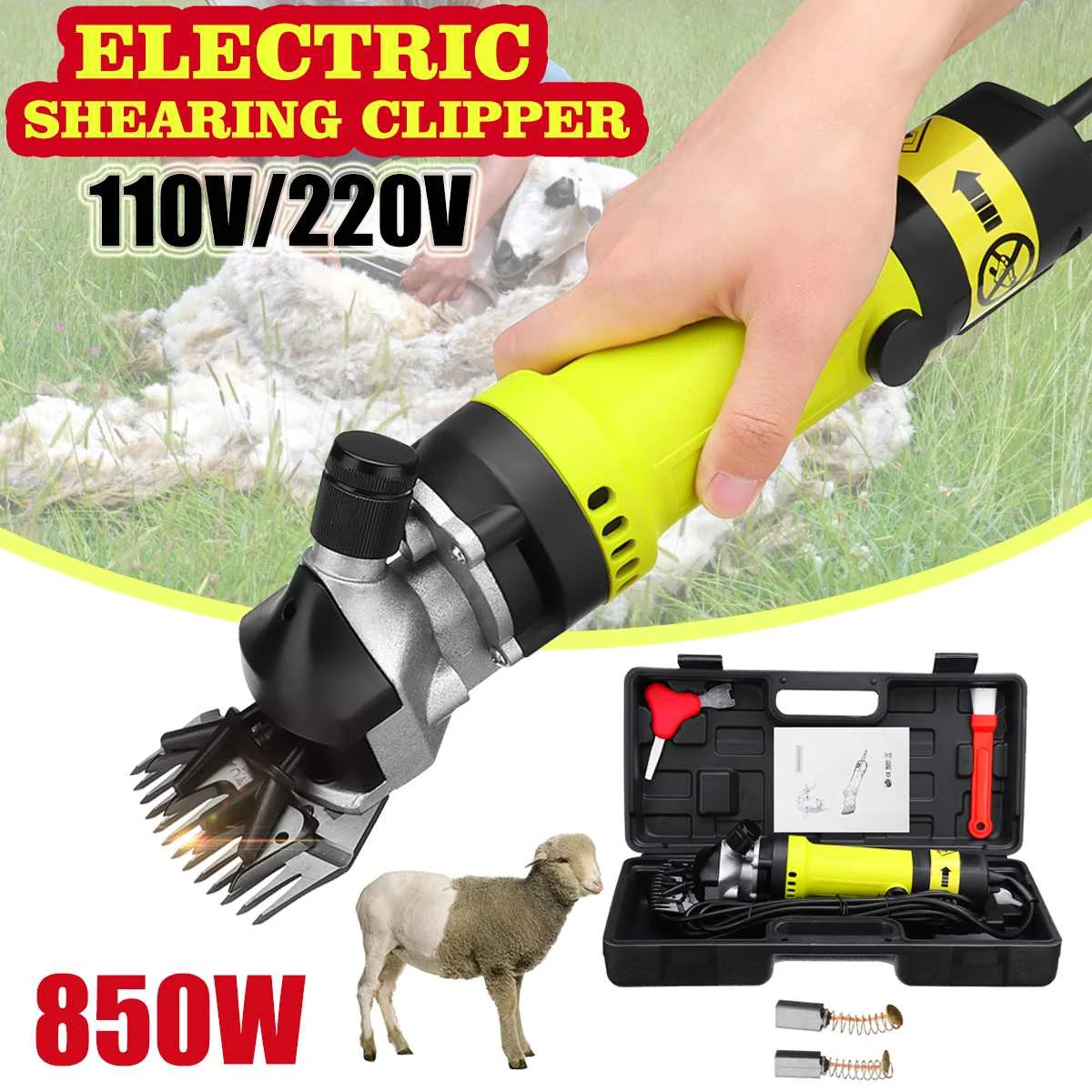 

US/AU Plug 850W 110V/220V Adjustable Speed Sheep Dog Pet Hair Clipper Animal Shearing Goat Alpaca Farm Machine Poratable w/Box