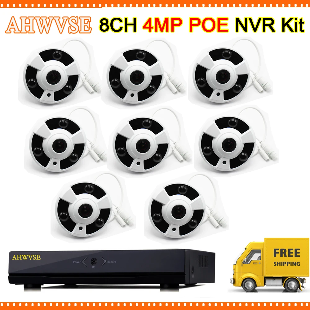 

Home Security System 8CH 4MP POE NVR Kit with 8pcs 4MP POE IP Camera Fish eye Wide Angle 1.8mm Lens Video Camera