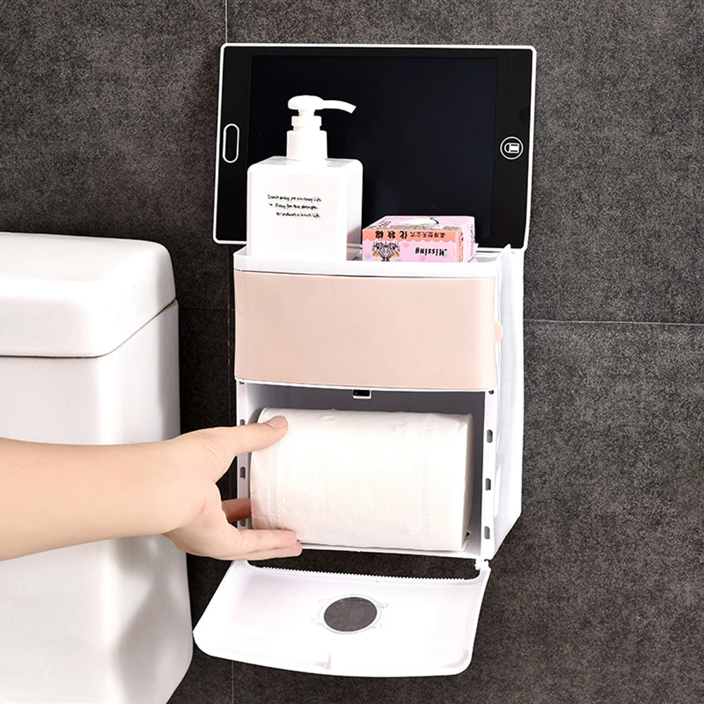 

Bathroom Waterproof Tissue Box Plastic Bath Toilet Paper Holder Wall Mounted Paper Storage Box Double Layer