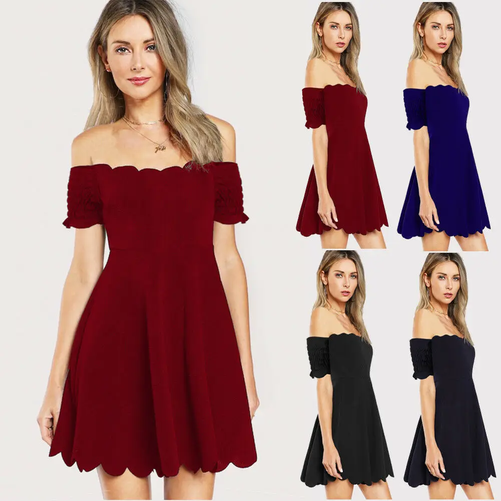 

New Women Fashion Off-shoulder High Waist Elegant Dress Summer Beach Short Sleeve Evening Formal Dress