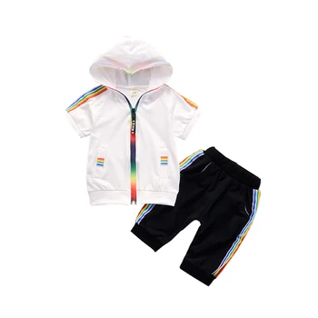 

Fashion Summer Kids Boys Girls Clothes Sportswear Short Sleeve Colorful Zipper Hoodies Pants 2Pcs/set Children Cotton Outfit Set