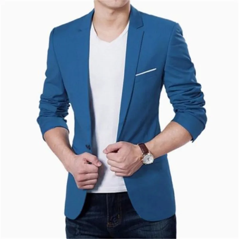 Cabolsa de Casamento m a 3xl Homens Coreano Fino Ajuste Moda Algodão Blazer Terno Jaqueta Preto Azul Tamanho Grande Masculino Blazers Mod. 234437