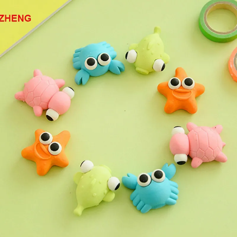 4 Pcs Creative Stationery Fish Crab Tortoise Style Eraser Rubber For