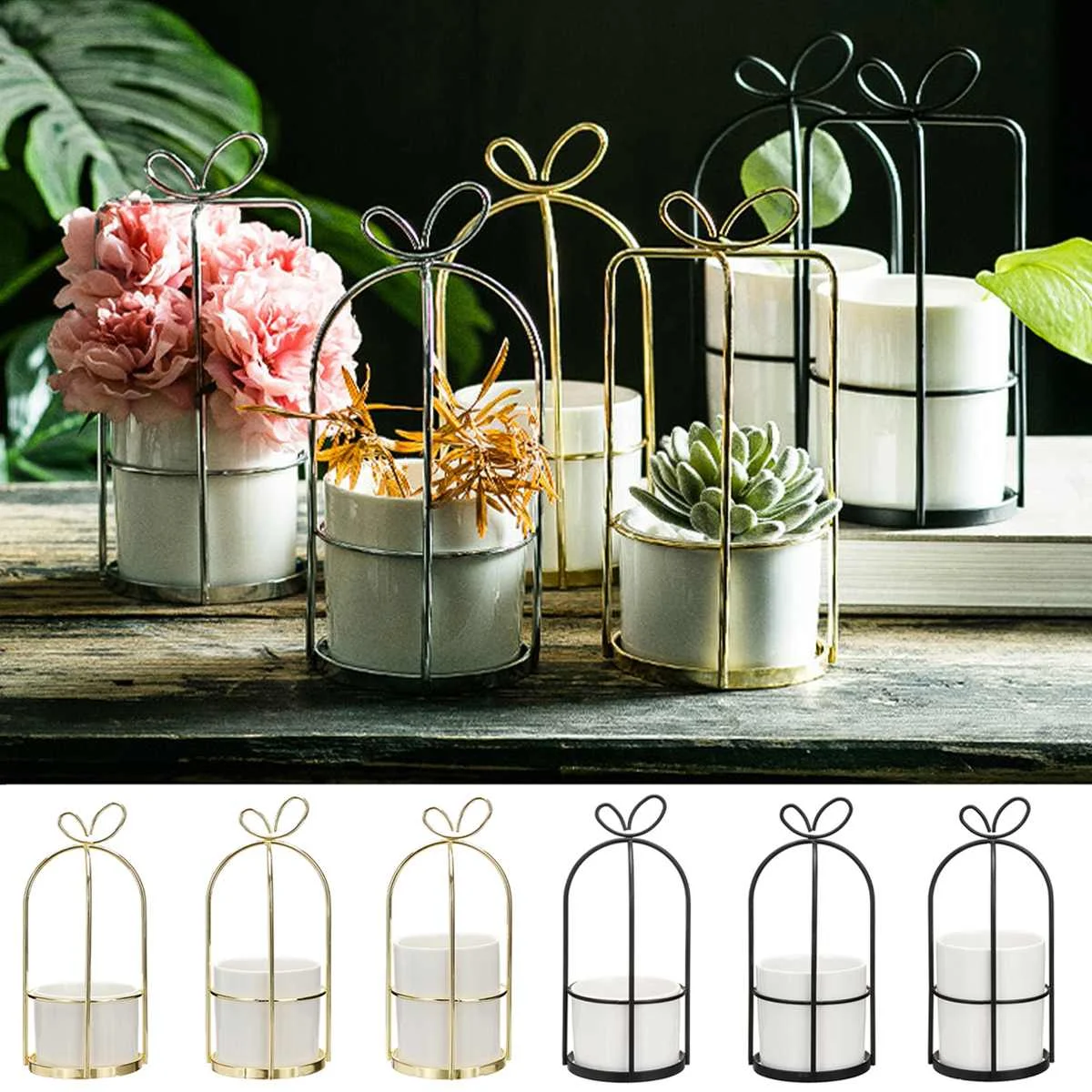 

Nordic Iron Ceramic Vase for Flower Shelf Rack Versatile Stand Metal Planter Landscape Shelf Flower Cactus Pot Home Decoration