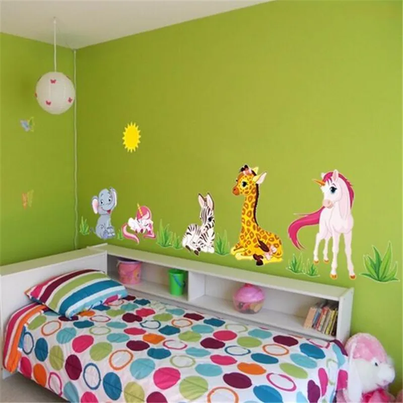 Новые животные настенные наклейки для детской комнаты сафари для детской комнаты детское украшение дома плакат слон жираф настенные Переводные картинки с лошадью