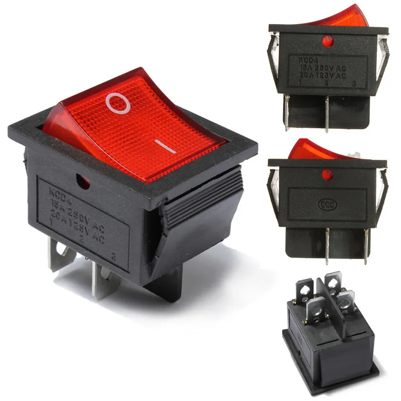 

CLAITE Red Light Lamp 4 Pin DPST ON-OFF Rocker Boat Switch 13A/250V 20A/125V DPST Operation Lug Type Terminals